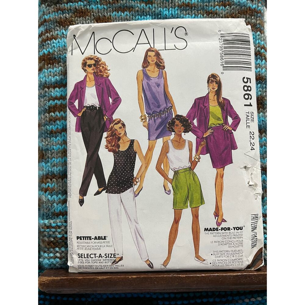 McCalls pattern 5861 jacket dress top skirt pants shorts 1980s